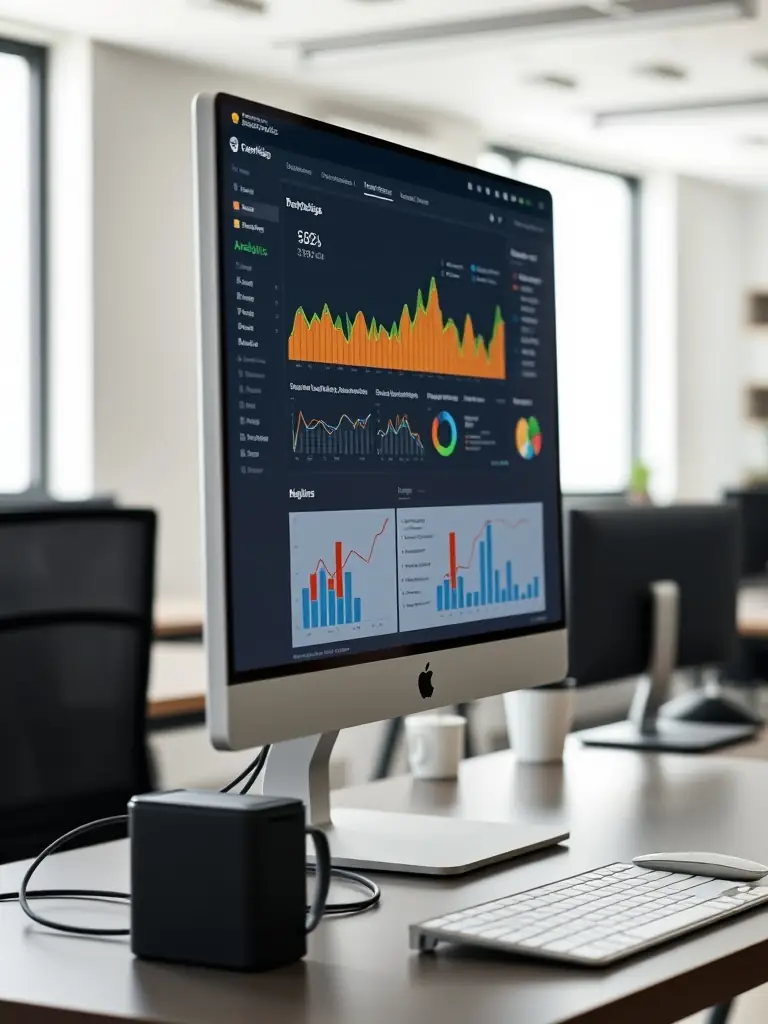 A close-up shot of a computer screen displaying Google Analytics data, highlighting key metrics like conversion rate, bounce rate, and session duration. The image should convey the importance of data analysis in optimizing website performance.